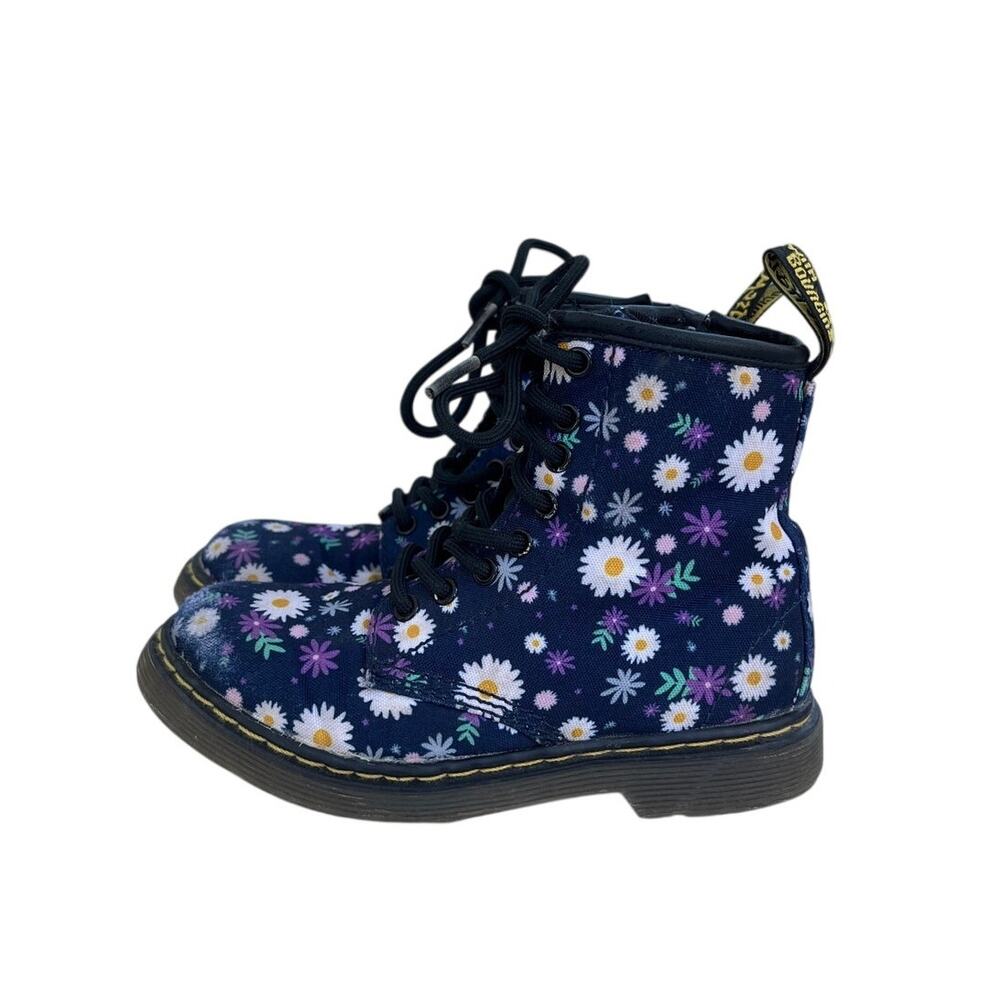Girls Dr. Martens Delaney Floral Side Zip Combat Boots Size 11 Blue Black